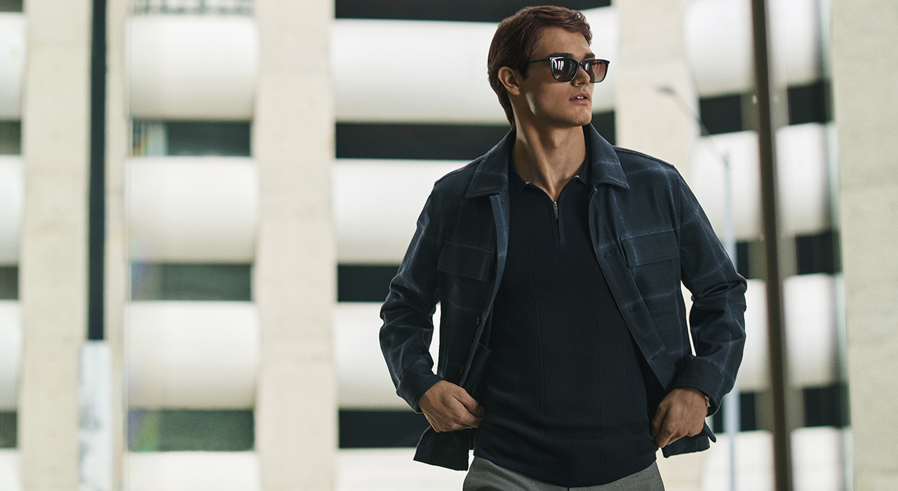 Perry Ellis Brand Image - Model in a Navy Button-down Shirt and Model in a Navy Knit Polo